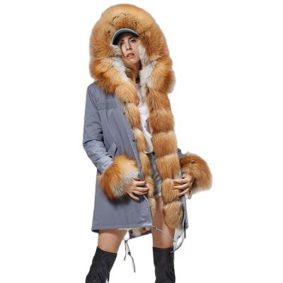 China free shipping Anti-wrinkle detachable colorful fur coat women with hood fox collar real fur parka coat for sale