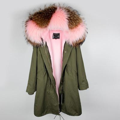 China free shipping Anti-wrinkle one x long parka real long parka women winter raccoon fur collar trimmed fux fur parkas for sale