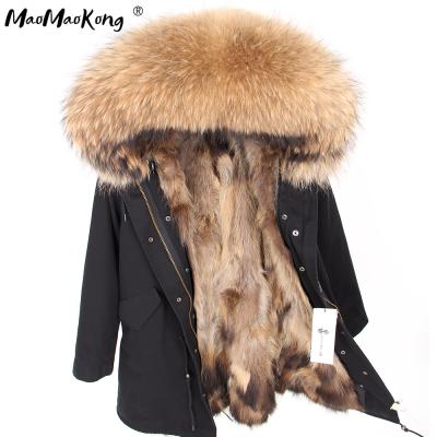 China free shipping natural raccoon fur collar woman coat parka lining anti-wrinkle warm thick fur parkas for sale