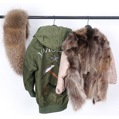 China New Raccoon Fur Lining Anti-Wrinkle Winter Women Jacket Natural Back Parka Embroidery Waterproof Hooded Down Coat for sale