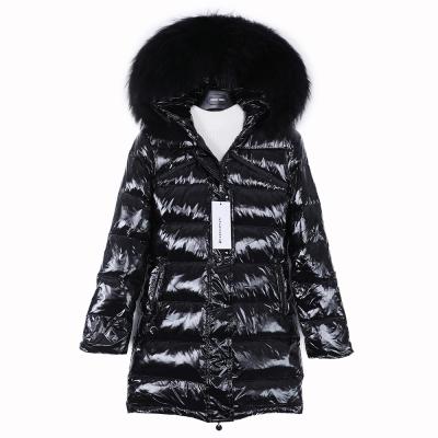 China free shipping Anti-wrinkle ladies winter down jacket black raccoon fur collar long slim down coat for sale