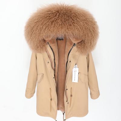 China Free Shipping Natural Sheepskin Anti-wrinkle Woolen Oversized Collar Coat Long Casual Thick Women's Winter Parka for sale