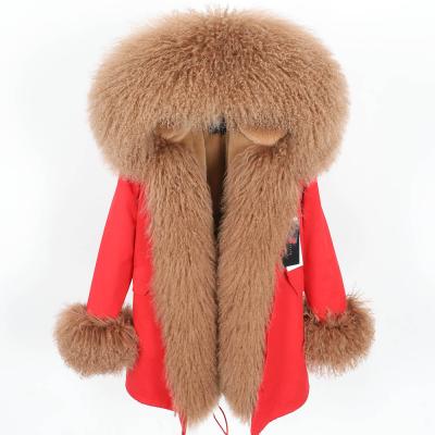 China Free Shipping Winter Anti-Wrinkle Women's Long Jacket Coat Real Fur Coat Parka Sheep Fur Collar Real Fur for sale