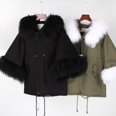 China Free Shipping Collar Women's Oversized Fur Anti-wrinkle Natural Wool Jacket Loose Trumpet Sleeve Cotton Coat for sale