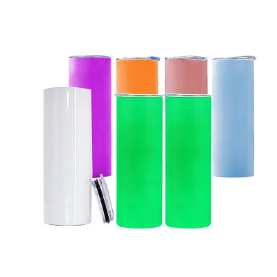 China Disposable USA Free Shipping 20oz Slim UV Sublimation Blank Straight Glow In The Dark Tumbler Color Changing Tumbler With Straw And Lid for sale