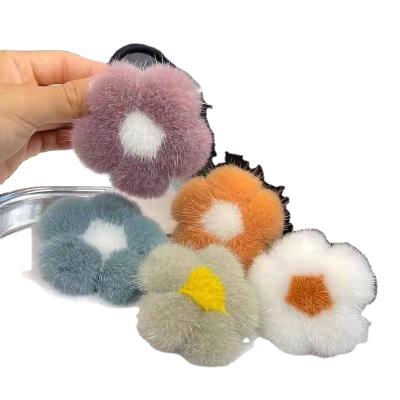 China Beautiy 2022 Bird Fur Clips Girls Hair Plush Winter Fur Scrunchy Elastic Bands Ties Ropes for Women or Girls Hair Accessories for sale