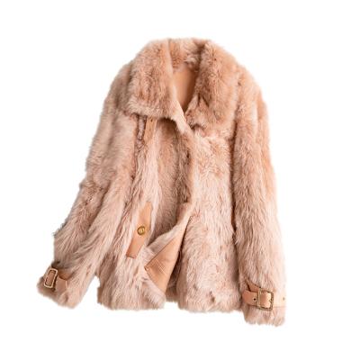 China Reversible New Arrive Wholesales Leather And Fur Women Bomber Jacket With Sheep Fur Can Custom Over Size Coat for sale