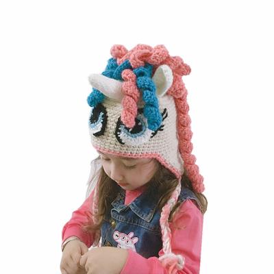 China COMMON high quanlity big cartoon pattern long knit hat with embroidered beanie pink color kids hat for sale