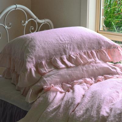 China Anti-Bacteria Factory Price Linen Pillow Cover Solid Color Pillowcase Set With Ruffle Hem Decorate for sale