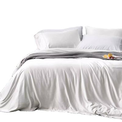 China Anti-Bacteria Bamboo Hotel Linen Bedding Set Pure White Fitted Flat Sheets   Set Twin Size For Hotel for sale