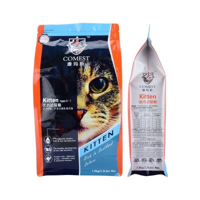 China Moisture Proof Custom Printed Flat Bottom Dog Food Bag Cat Food Resealable Pet Food Packaging Bag for sale