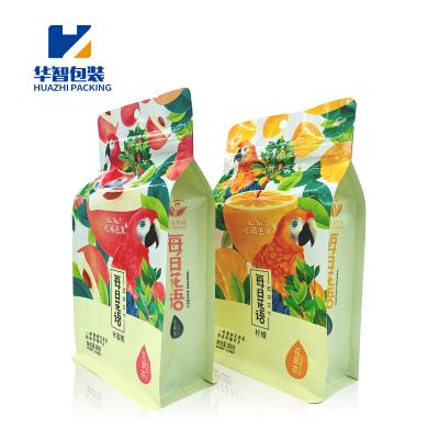 China Customized Moisture Proof Laminated Flat Bottom Zipper Pouch Eight Side Sealing Bag Tea Pouches With Window for sale