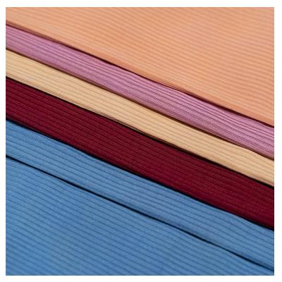 China Wholesale Memory Strip Fabric Colorful And Good Quality For Dress Garment Garment Rayon Rib Fabric 2022 Poly Fabric Composition for sale