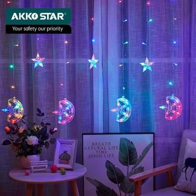 China Christmas decoration lights from Akko new AK-52497 6pcs RGB lights moon&star patterns star curtain light Christmas decoration for sale