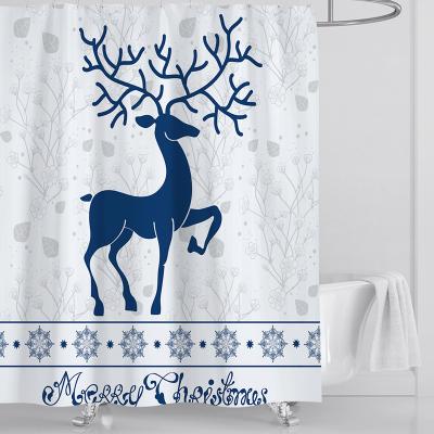 China Custom Viable Merry Christmas 3D Printing Deer Shower Curtains Mat Set Waterproof Bathroom 4 pcs Shower Curtains for sale