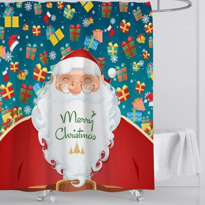 China Viable Hot Sale Merry Christmas 3D Printing Waterproof Rideau De Douche Curtains Bathroom 4 pcs Mat Set Shower Curtain for sale