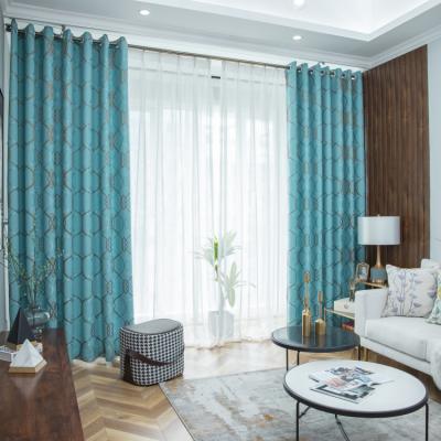 China Blackout Jacquard Luxury Geometric Curtain For Living Room Ready Made Window Curtain for sale