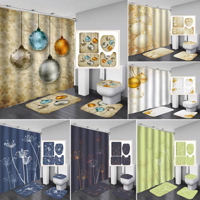 China Wholesale Cortinas De Bano Bathroom Fabric Shower Curtain And Cover Set 4 Pcs Sustainable Hot Shower Curtain for sale