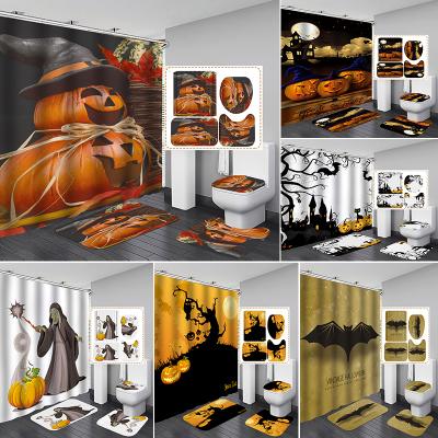 China Viable New Design Hot Sale Halloween Tub Bath Curtain Bathroom Sets 4 Pieces Shower Curtain for sale