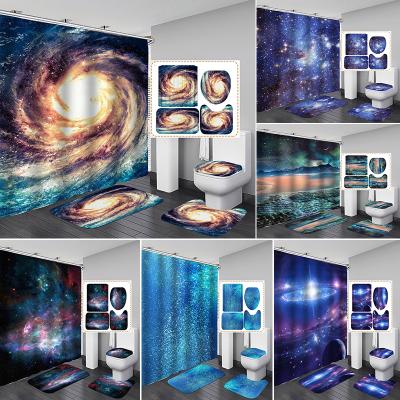 China Hot Sale Starry Sky Duscivorhang Waterproof Bath Curtain 3d Waterproof Bathroom Set 4 Pcs Shower Curtain Set for sale