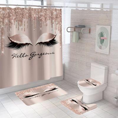 China Durable Custom Print Glitter Shower Curtain Waterproof Waterproof Hotel Shower Curtain Luxury Shower Curtain Set 4 Pcs for sale