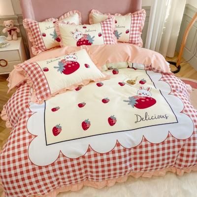 China 2021 Cute Bunny Baby Kids Quilt Bed Sheet Bedding Set Anti-static Cotton Comforter for sale