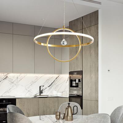 China Modern Nordic Minimalist Gold Circular Led Rings Round Chandelier Light Modern Metal Etching Gold Geometric Pendant Lights for sale