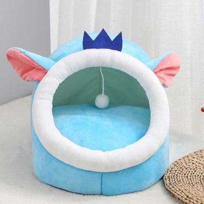 China Stocked Modern Style 3 Sizes Machine Fabric Washable Durable Cartoon Cute Dog Cat Bed for sale