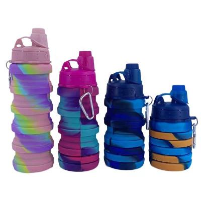 China Outdoor Portable Retractable Silicone Camouflage Food Grade Water Bottle Travel Folding Sustainable Creative Silicone Water Bottle with a for sale