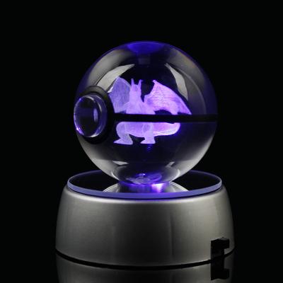 China Europe Drop Shipping Pokemon Go 3D Crystal Ball Rayquaza Led Crystal Ball Pokeball Toy Gifts for sale