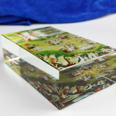 China Europe Large Crystal Glass Cube Color Printing Rectangular Shape Crystal Paperweight For Kids Gifts for sale