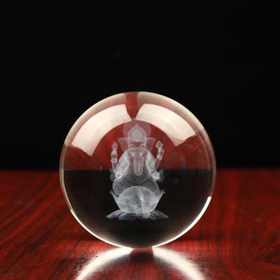 China Europe 3D Laser Engraved Crystal Ball Hindu Ganesha Religious Model Souvenirs for sale