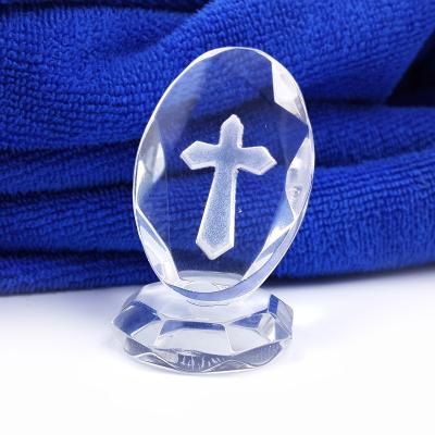 China Europe Newcomer Baby Shower Decoration For Guests Christian Gift 3D Laser Engraved Cross Crystal Crafts for sale