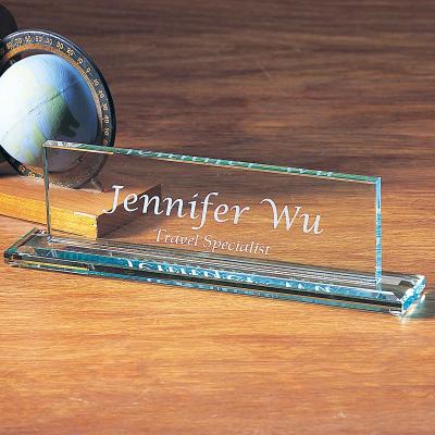 China Office Stationery Crystal Business Office Name Glass Card Holder Custom for sale