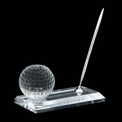 China Custom China Boss Desktop Ornament Metal Pen Holder With Crystal Golf Ball Pattern for sale