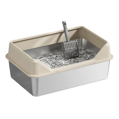 China Stainless Steel Cat Litter Box High Enclosure Scoop Non-Stick Anti-Leakage Easy to Clean for sale