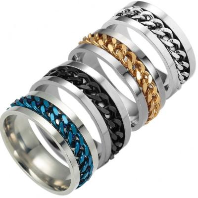 China Anillo de cadena de acero de titanio de 8 mm de ancho para moda masculina en venta