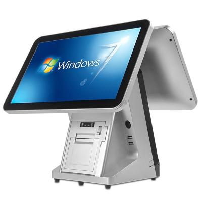 China Support Dual Monitor Commercial POS System With 80mm Printer Restaurant Equipment 15 Inch Touch Screen for sale