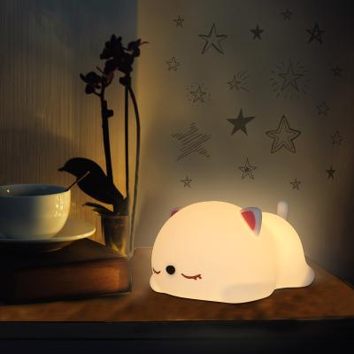 China Eco-friendly Cat Silicone Baby Nursery Lamp Soft Sensitive Faucet Control Single 7 Color Night Light For Kids for sale