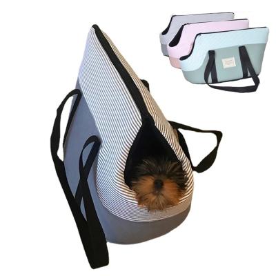 China Viable Foldable Travel Outdoor Dog Cat Carrier Bag Portable Breathable Striped Pet Purse Puppy Tote Slings Front Bags All Seasons Pug for sale