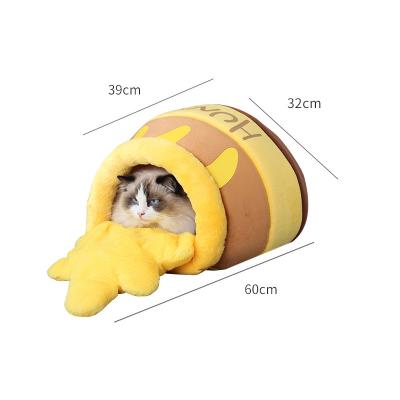 China Lovely Puppy Mat Soft Pet Nest Bed Honey Jar Shape Cat Bed Stuffed Toy Cute Viable Cat Nest Cartoon Warm Pet Room For Small Cat Dog for sale