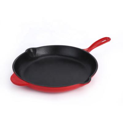 China Durable Cast Iron Kitchen Cookware Non-Stick Red Skillet for sale