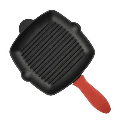 China Sustainable 10.5 Inch Pre-Seasoned Cast Iron Square Grill Pan With Silicone Grip Holder for sale