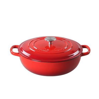 China Enameled Cast Iron Sustainable Oven Shallow Dutch Casserole with Double Handle for sale