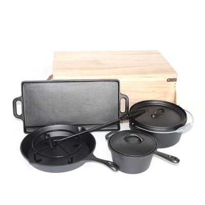 China 7 Piece Sustainable Pre-Seasoned Heavy Duty Cast Iron Combo Cookware Set for sale