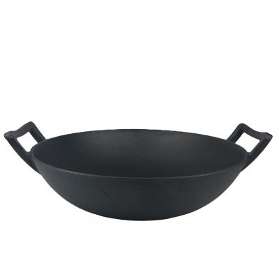 China Sustainable Large Handle Non-Stick Cast Iron Wok With Round Bottom for sale