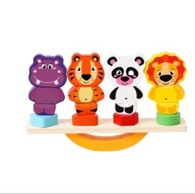 China Safety Animal balance block wooden stacking game to build educational preschool toddler pillar toys for sale