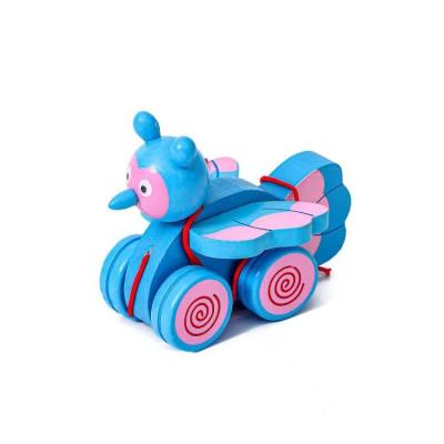 China Model Toy Classic children's pull string toy cartoon bird pulling cart wooden toy for sale