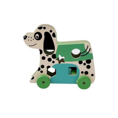 China Safety 2022 new design wooden multifunctional walker cartoon animal building blocks puppy pulling cart wooden toy for sale