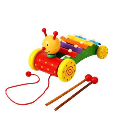 China Earlier Education Customize new children's wooden toys cute wooden fish play piano caterpillar trailer music piano children early education exerci for sale